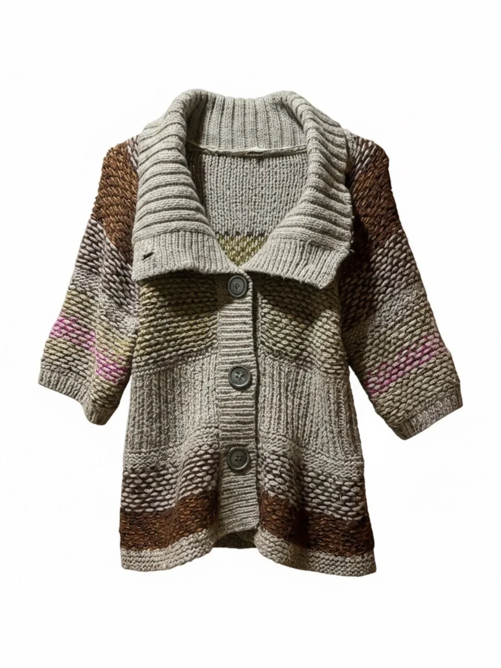 Free People Neutral Shawl-Collar Button Cardigan